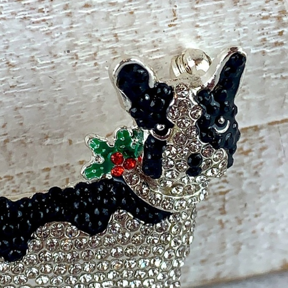 French Bulldog Rhinestone Holiday Brooch